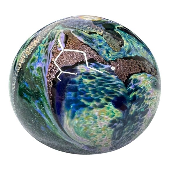 Hand Blown Glass Paperweight ASH Swirling Blue Green Oceanic Water Design Signed - Picture 2 of 7